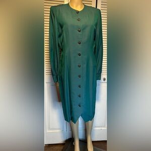 Liz Claiborne Iridescent Green Long Sleeved Button Up Sheath Dress Women’s 10
